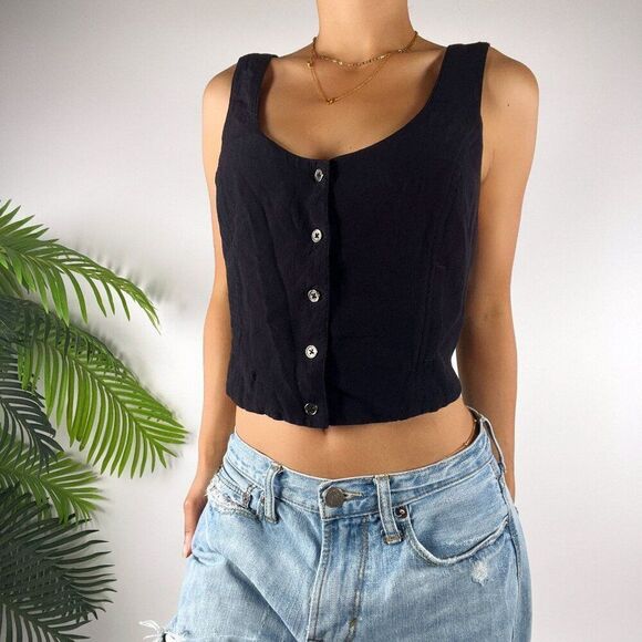 Women's Free People Black Grunge Steampunk Corset Vest Sleeveless Crop Top / 12 - Picture 4 of 6